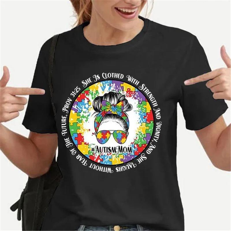 Autism Mom She Is Clothed Strength Dignity She Laughs Without Fear Future Pron Autism Awareness Earthy Black Outfits T-Shirts, Hoodie, Sweatshirt
