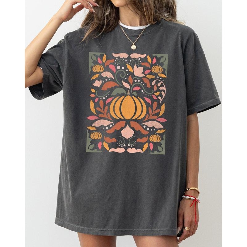 Autumn Folk Art Pumpkins, Simplicity, Fall, Thanksgiving, Halloween Shirt, Women's Comfort Color Tee, Tshirt Cotton Top...