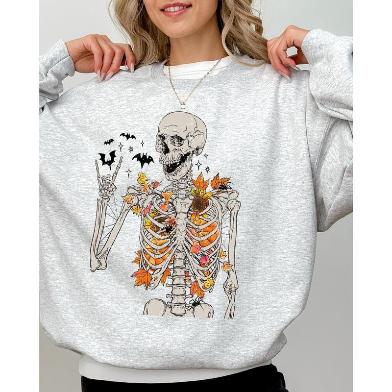 Autumn Skeleton, Funny, Bats, Halloween, Fall, Funny Sweatshirt T-Shirts, Hoodie | PrintMintTees.com