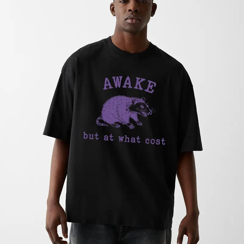 Awake But At What Cost Retro Shirt, Funny Rat T-shirt, Sarcastic Sayings Shirt, Vintage 90s Rat Meme Tee, Meme Quote...