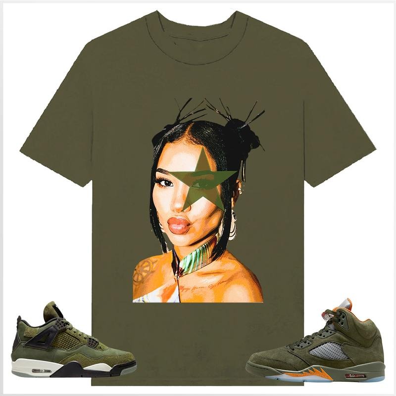 BIG FACE Jhene Star, Shirt to match A J 5 olive, A J 4 Retro SE Craft Olive, Shirt to matching Sneaker Hoodie Sweatshirt