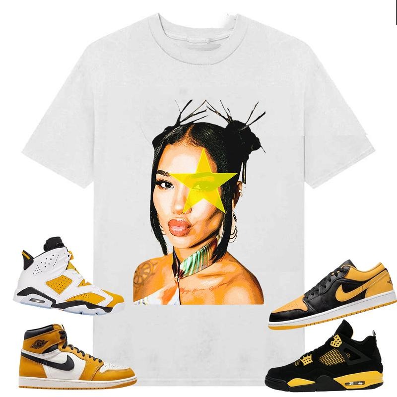 BIG FACE Jhene Star, Shirt to match A J 6s Yellow Ochre, A J 1 Yellow Ochre, A J 4 Thunder, Shirt to matching Sneaker...