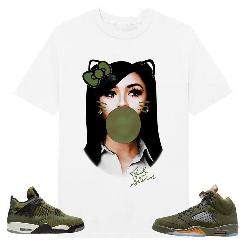BIG FACE Mariah ST Kitty, Shirt to match A J 5 olive, A J 4 Retro SE Craft Olive, Shirt to matching Sneaker Hoodie Sweatshirt