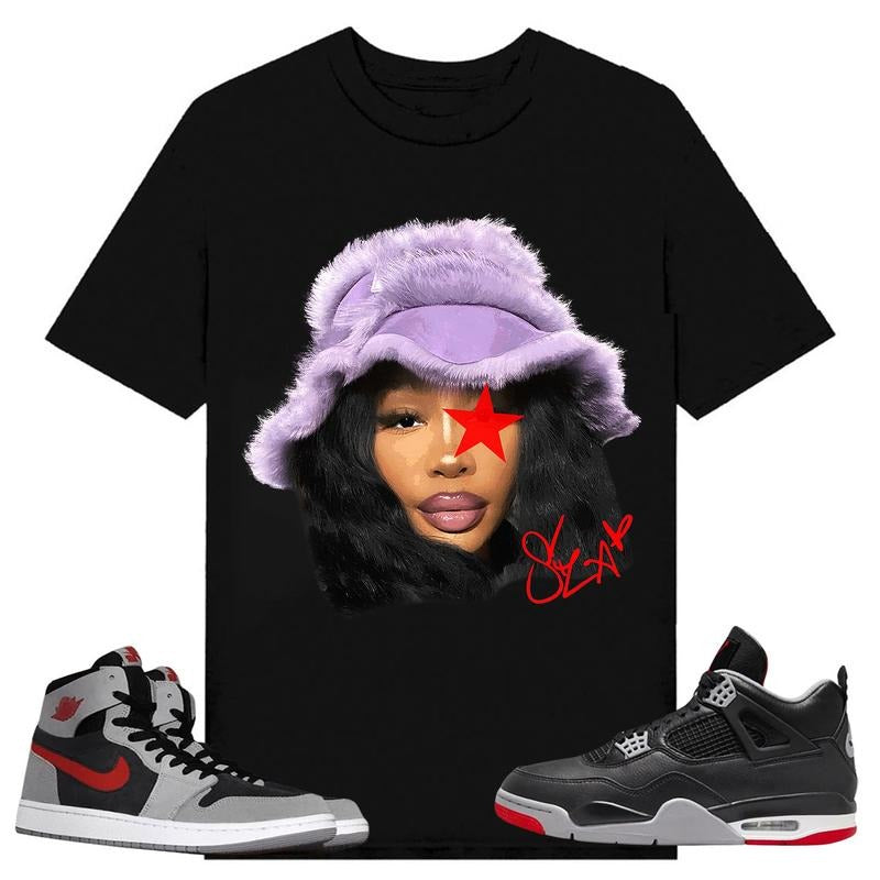 BIG FACE SZA Signture, Shirt to match A J 1 High Zoom CMFT 2 Fire Red Cement Grey, A J 4 Bred, Shirt to matching Sneaker...