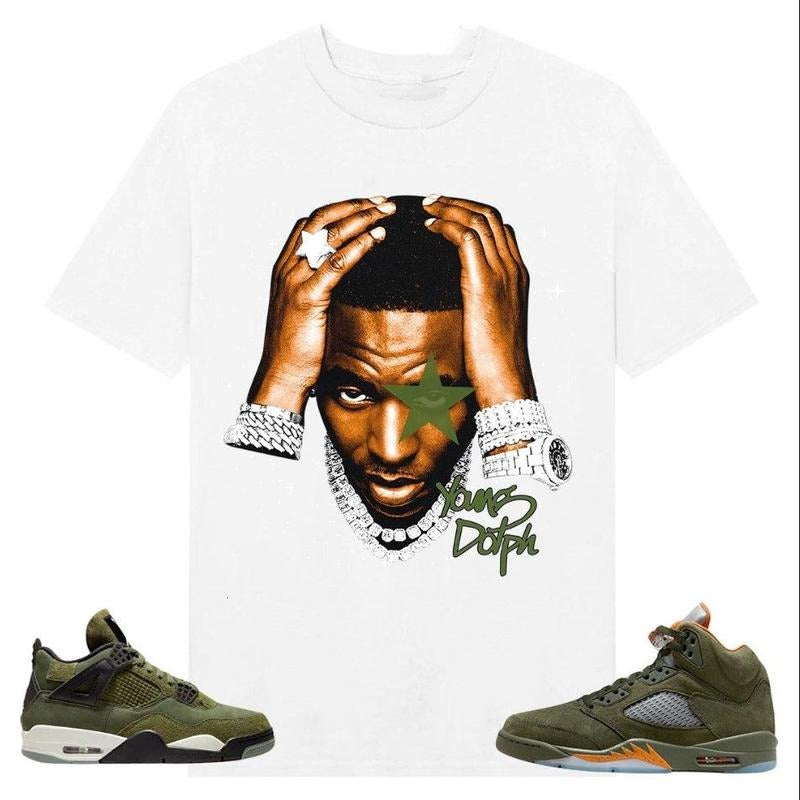 BIG FACE YOUNG DOLPH Shirt to match A J 5 olive, A J 4 Retro SE Craft Olive Hoodie Sweatshirt | PrintMintTees.com