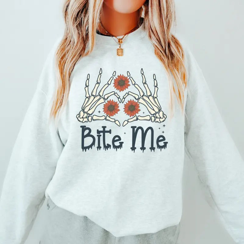 BITE ME Crewneck Sweatshirt Crewneck Sweatshirt Unisex Fit Causal Sweatshirt for Halloween Womenswear Hoodie Shirt