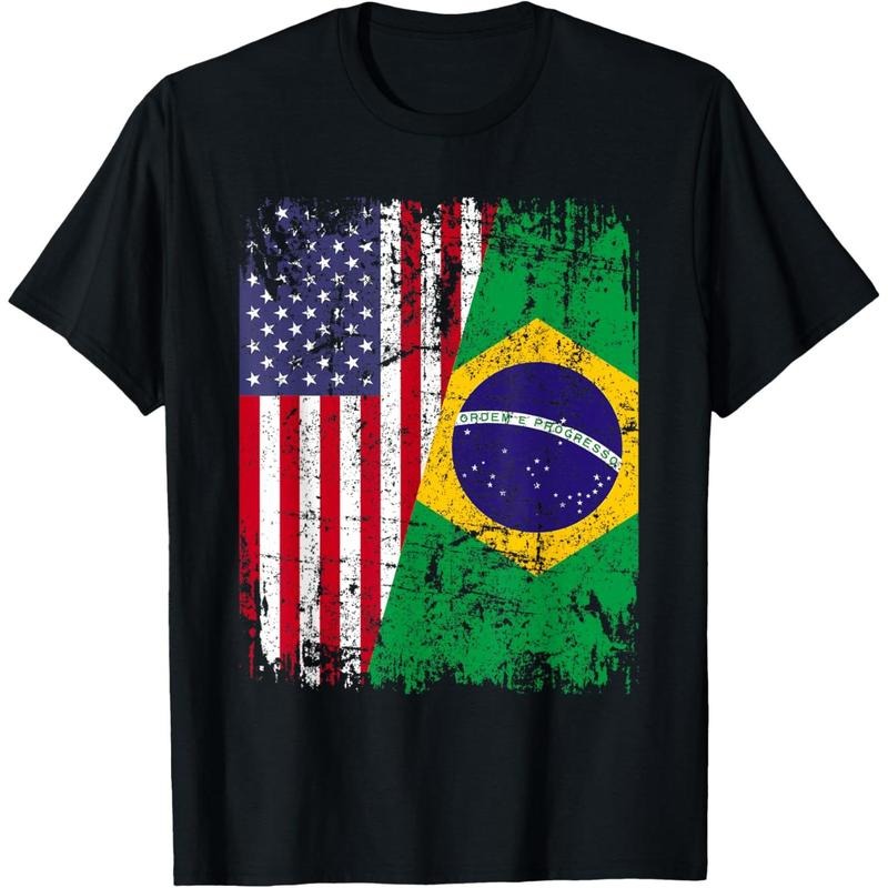 BRAZILIAN ROOTS | Half American Flag | BRAZIL T-Shirt made in usa Hoodie Sweatshirt | PrintMintTees.com