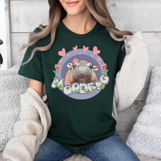 Baby Hippo Moo Deng Shirt, Cute Animal Lover Graphic Tee, Funny Hippo Moo Deng Unisex Sweatshirt Hoodie | PrintMintTees.com