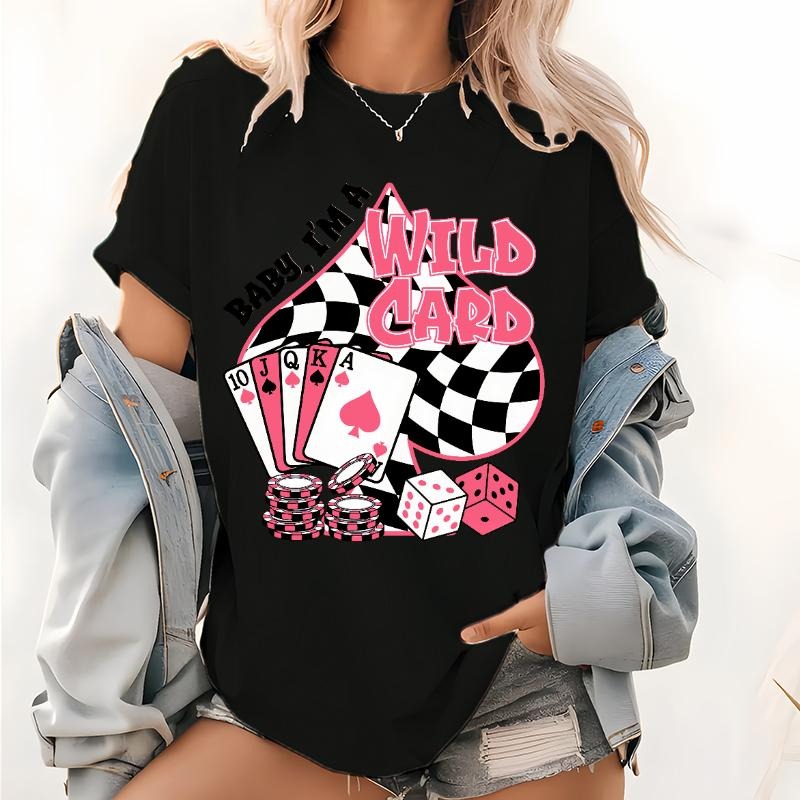 Baby I'm a Wild Card Western Cowgirl Pattern T Shirt, Western Graphic Tops, Vintage Country Western Print Tee style 02...