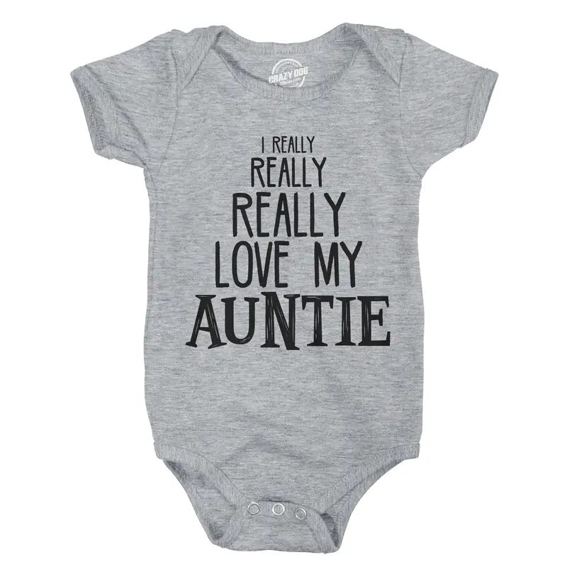 Baby Really Really Love My Auntie Cute Funny Shirt Infant Creeper Gift Aunt Funny Baby Onesies Funny Aunt Onesie Novelty...