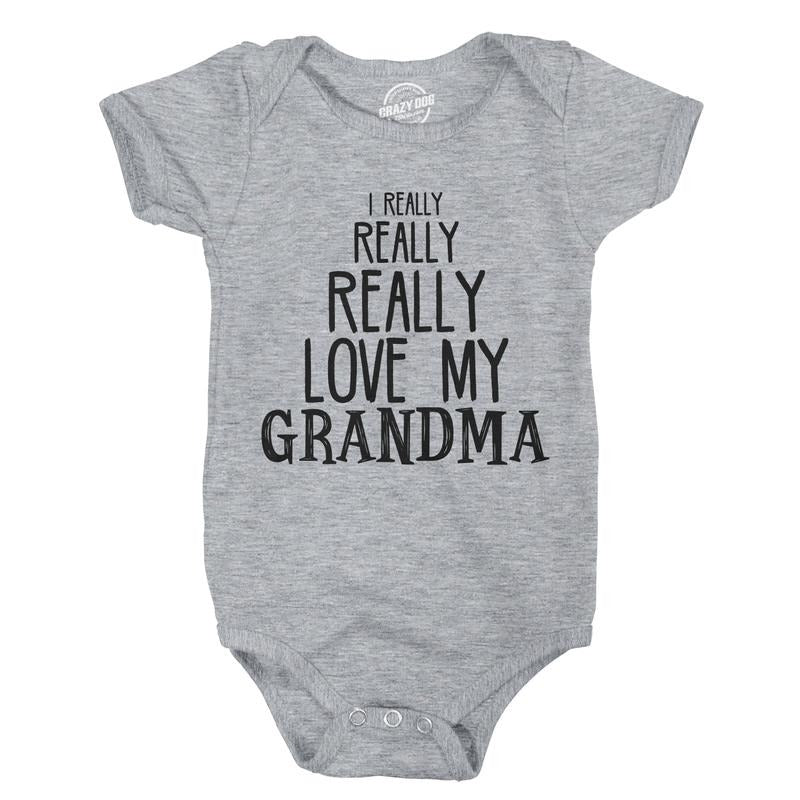 Baby Really Really Love My Grandma Cute Funny Infant Shirt Newborn outfit Shower Funny Baby Onesies Mother's Day Onesie...