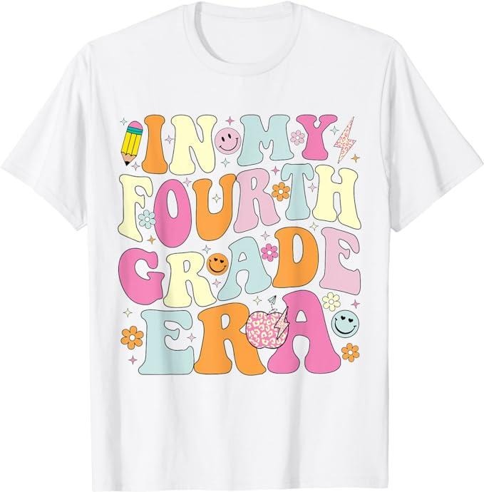 Back To School Shirts, In My Fourth Grade Era 4th Grade Girl Teacher Back to School T-Shirt Cotton Fashion Casual Classic...