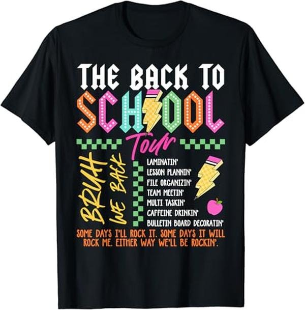 Back To School Shirts, Retro Lightning Bolt Back To School Tour Teacher T-Shirt Cotton Fashion Casual Classic Hoodie...