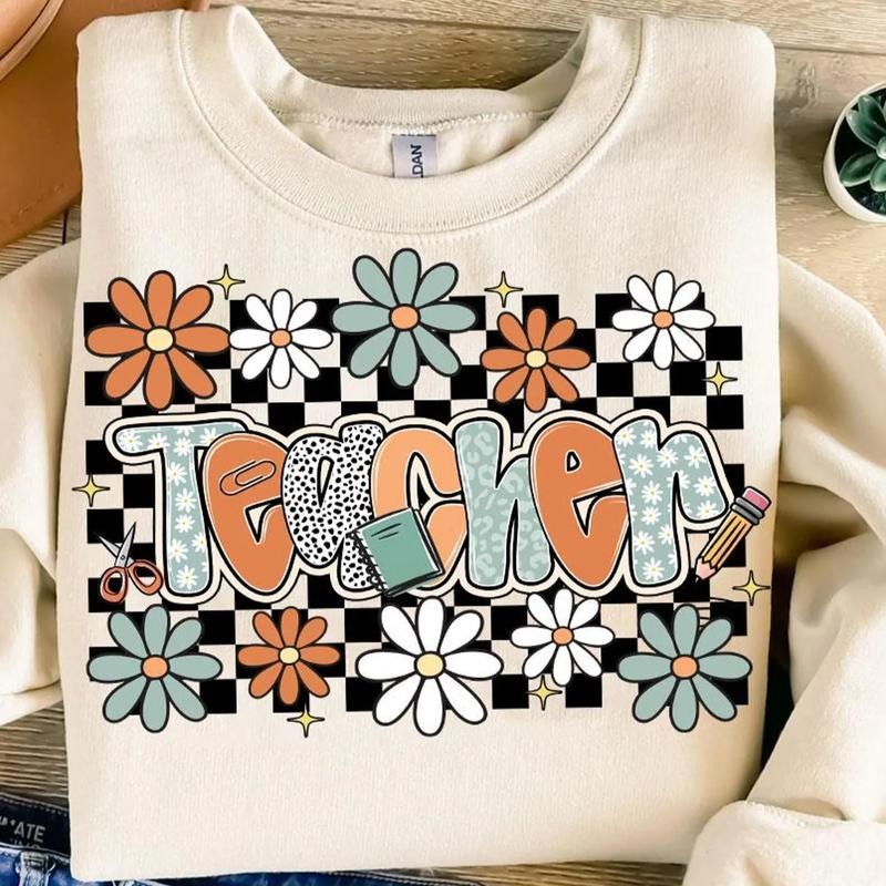 Back to School Shirt, Retro Teacher Sweatshirt, Groovy Floral Teacher Shirt, Teacher Appreciation, Preppy Teacher Life,...