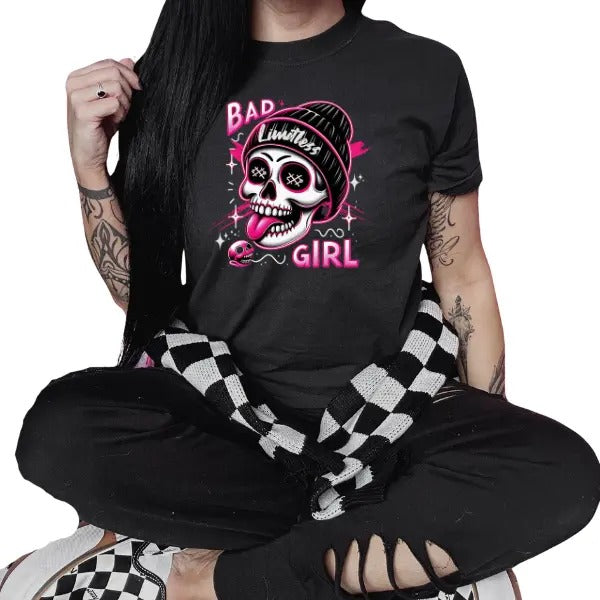Bad Girl, Limitless Black Crewneck Sweatshirt, T Shirt, or Hoodie Pullover | Punk, Alt, Grunge, Goth, Skeleton Style,...