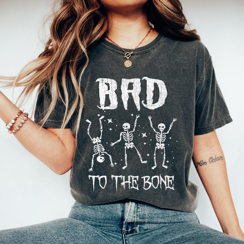 Bad To The Bone, Funny Skeleton, Retro, Aesthetic, Vintage, Comfort Colors Tshirt, Women's Crew Neck, Crewneck Hoodie...