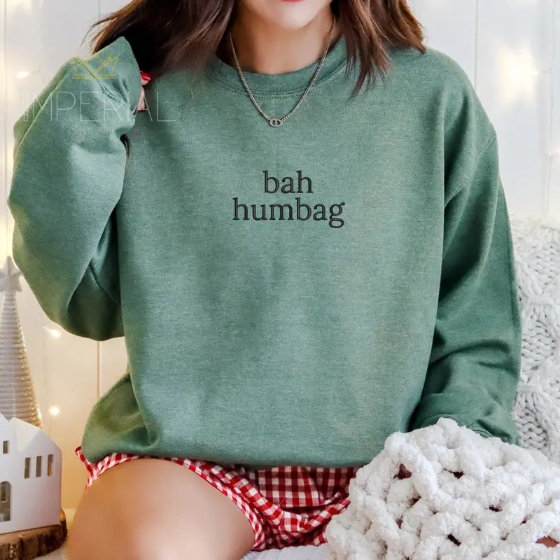 Bah Humbag Embroidered Sweatshirt, Christmas Sweatshirt, Funny Christmas Sweatshirt, Hot Chocolate Sweatshirt Full Color...