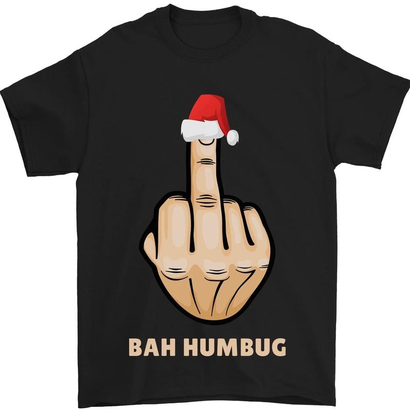Bah Humbug Finger Flip Funny Christmas Rude Mens T-Shirt  Cotton Made in USA Hoodie Sweatshirt | PrintMintTees.com