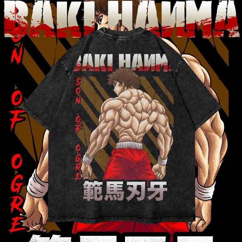 Baki Oversized Dyenomite Mineral Wash T-Shirt Unisex Anime T-Shirt Streetwear & Gym Style Classic Cotton Hoodie Sweatshirt