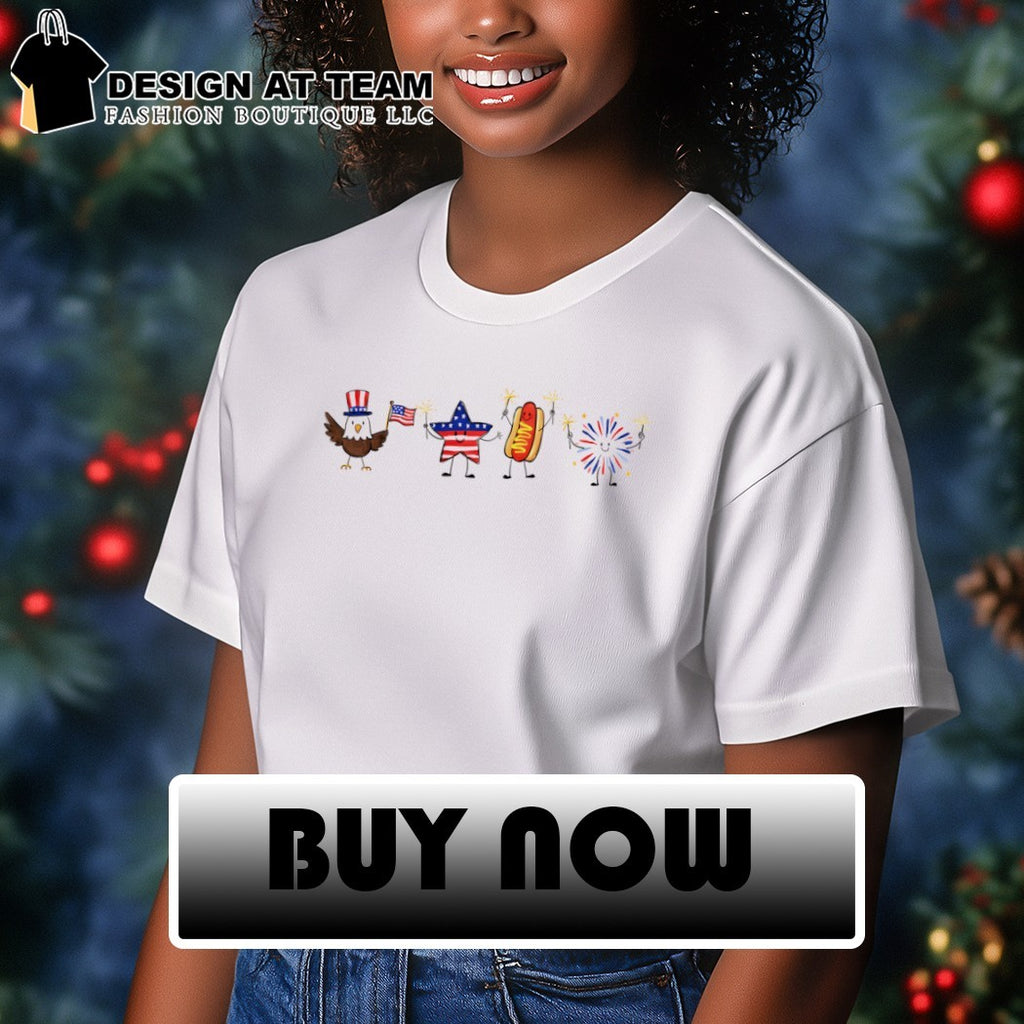 Bald eagle star hot dog and firework celebrate the American holiday cartoon 4th of July shirt