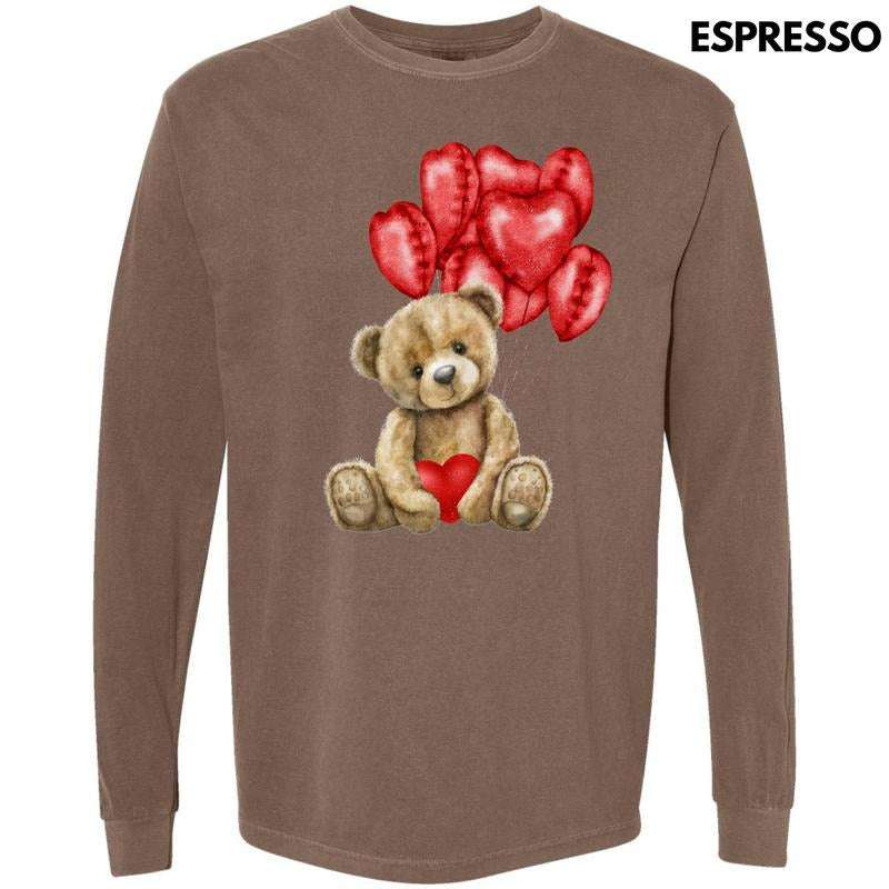 Balloon Valentine Bear Long Sleeve Comfort Colors T-Shirt 'NLB' Hoodie, Sweatshirt | PrintMintTees.com