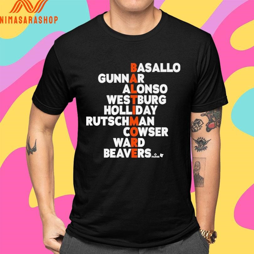 Baltimore Baseball Names 2026 Basallo Gunnar Alonso Westburg Holliday Rutschman Cowser Ward Beavers Shirts