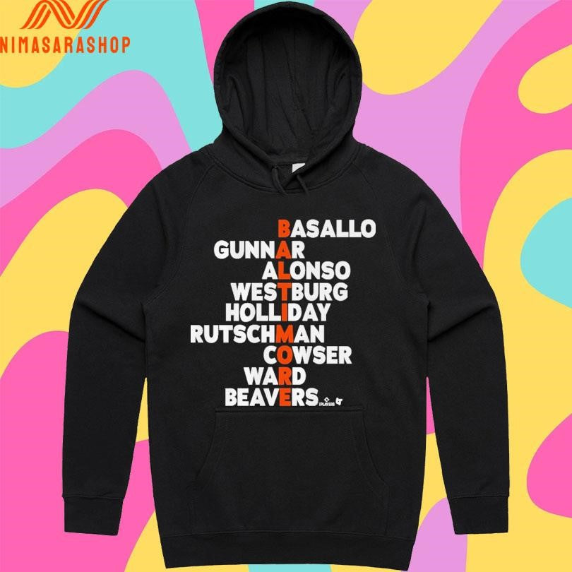 Baltimore Baseball Names 2026 Basallo Gunnar Alonso Westburg Holliday Rutschman Cowser Ward Beavers Shirts