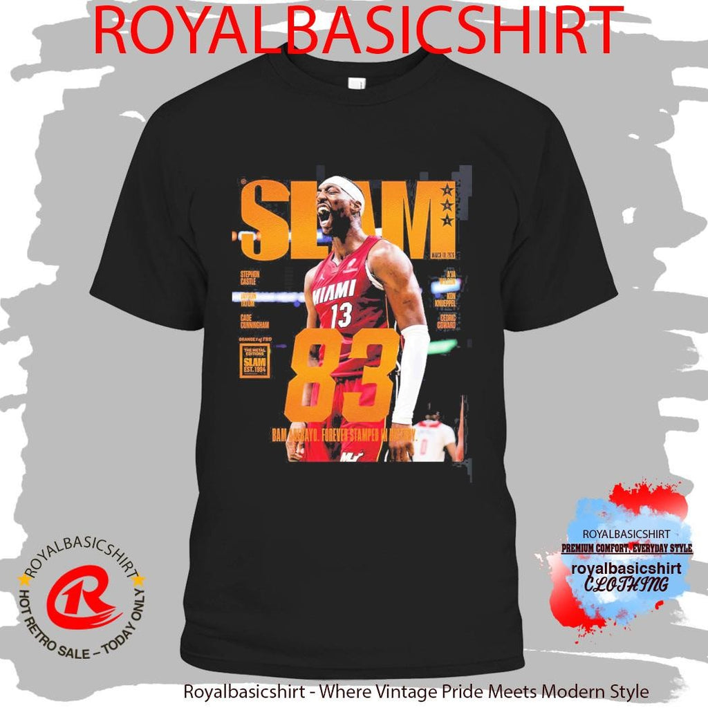 Bam Adebayo Miami Heat On The Cover Of SLAM 261 83 Points Forever Stamped In History Orange Metal Edition T-Shirt