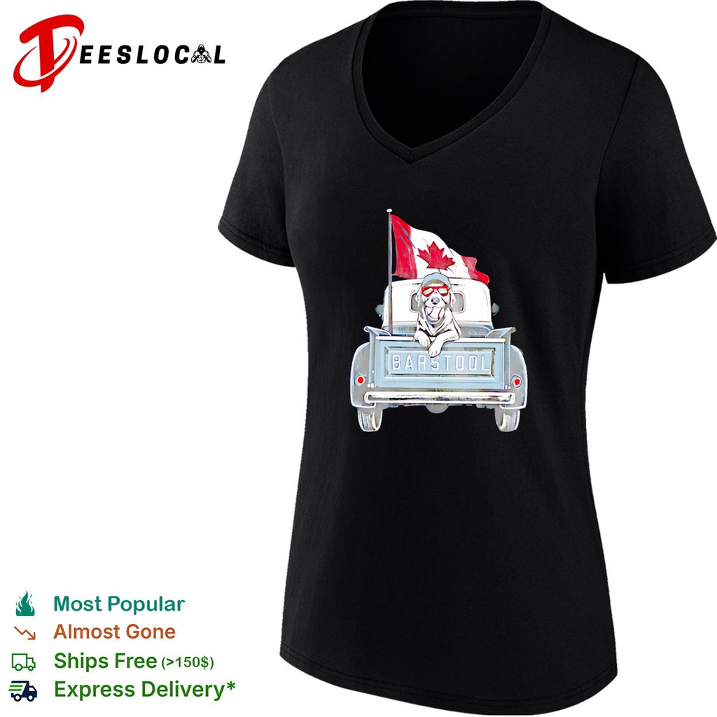 Barstool dog pickup truck Canada flag shirt