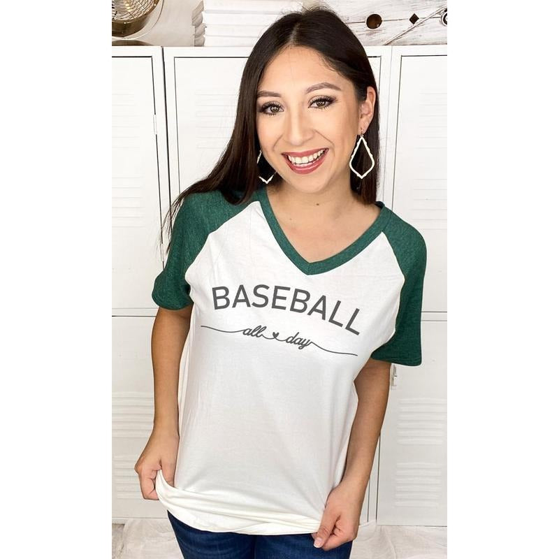 Baseball All Day V-Neck Shirt Hoodie Sweatshirt | PrintMintTees.com
