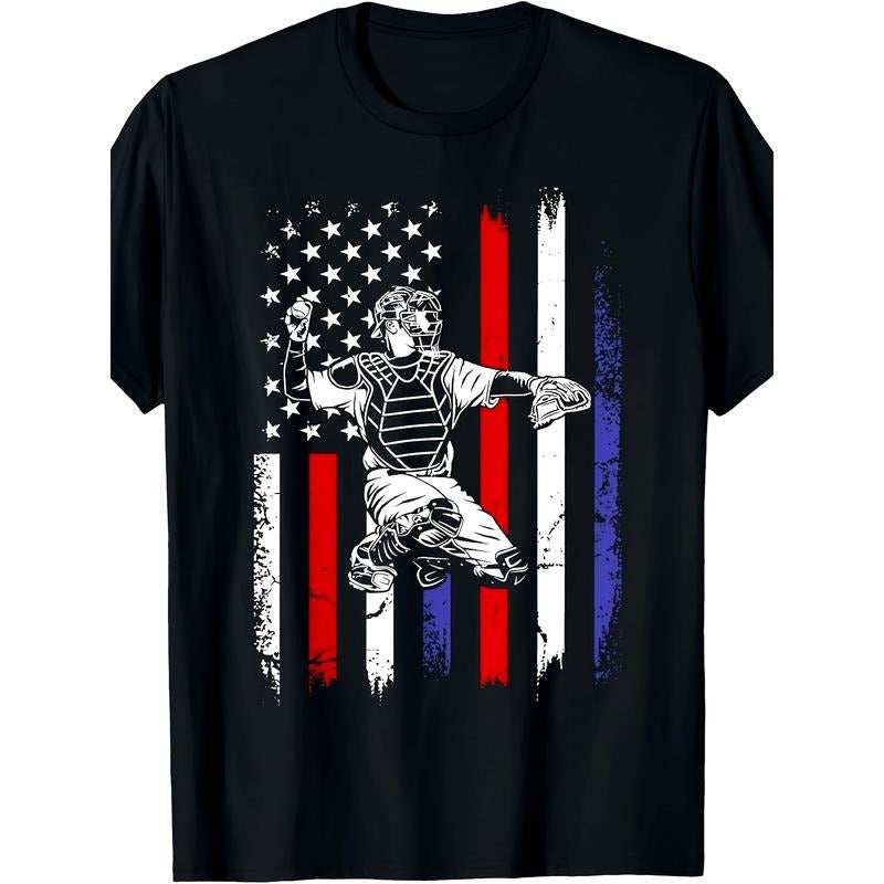 Baseball American Flag Patriotic Catcher 4th Of July T-Shirt - 220g made in usa Hoodie Sweatshirt | PrintMintTees.com