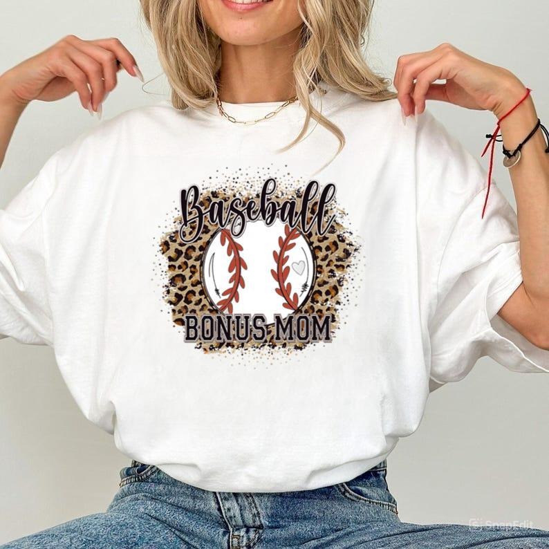 Baseball BONUS Mom Shirt  Baseball Leopard Print Bleached Shirt For Bonus Mom, Mama  Gift For Mom Hoodie Sweatshirt