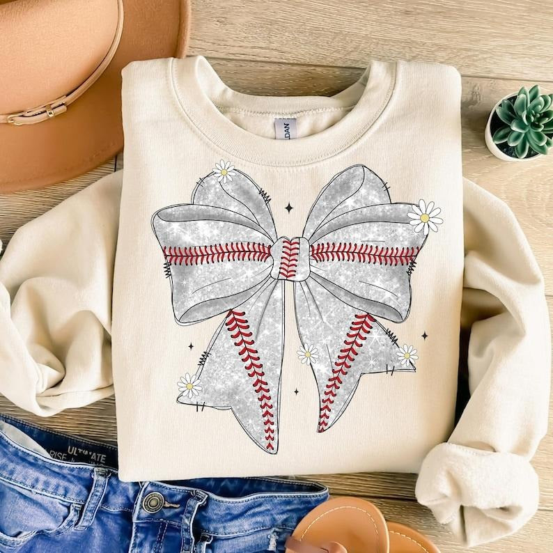 Baseball Bow Coquette , Game Day Baseball Mama , Baseball Mom Sweatshirt Shirt Hoodie | PrintMintTees.com
