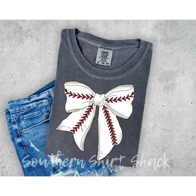 Baseball Bow t shirt |  comfort colors shirt | baseball season t shirt Hoodie Sweatshirt | PrintMintTees.com