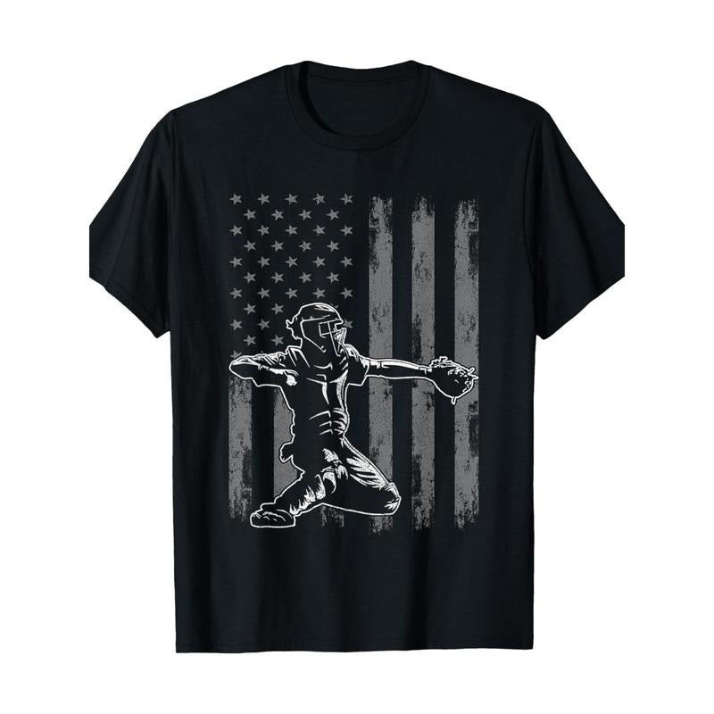 Baseball Catcher Shirt For Boys Men, Baseball USA Flag T-Shirt-220g 100% Cotton made in usa Hoodie Sweatshirt