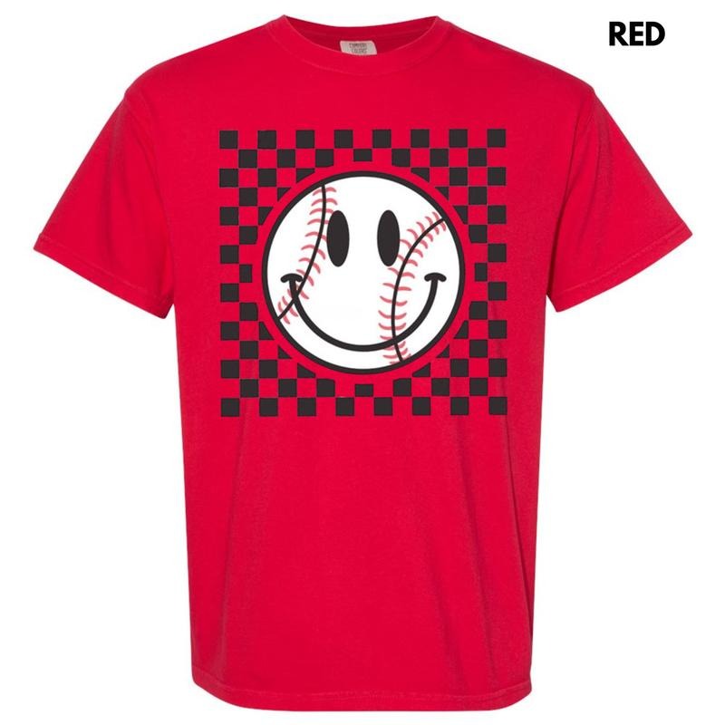 Baseball Checker Happy Face Comfort Colors T-Shirt Hoodie Sweatshirt | PrintMintTees.com