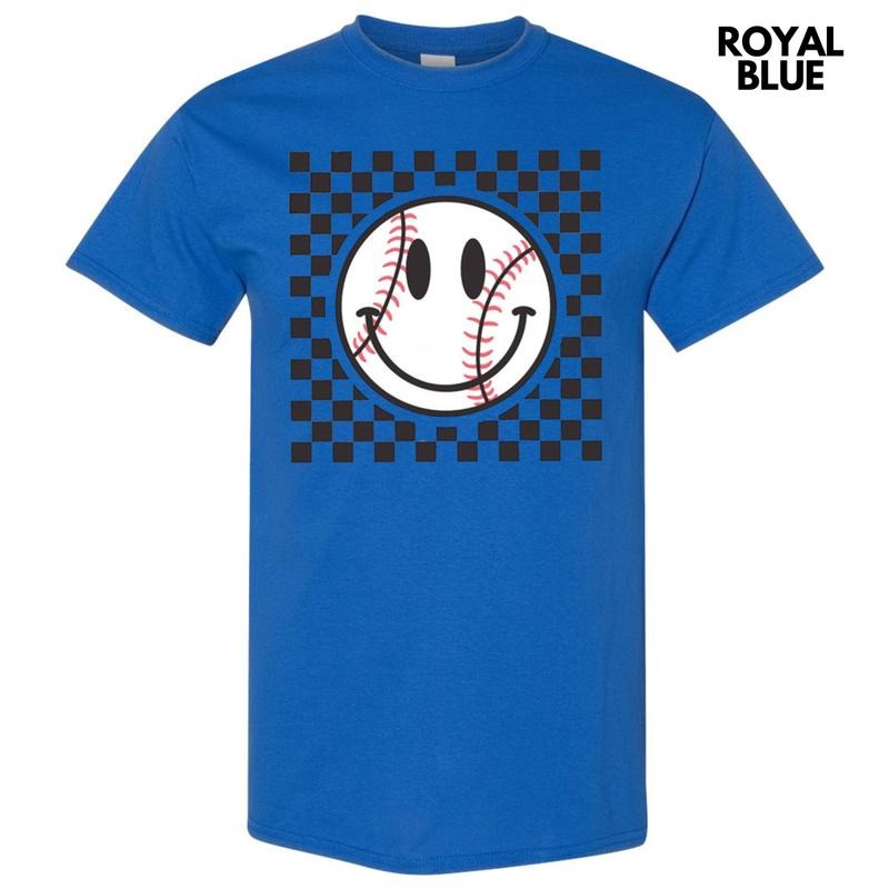 Baseball Checker Happy Face Gildan Short Sleeve T-Shirt Hoodie Sweatshirt | PrintMintTees.com