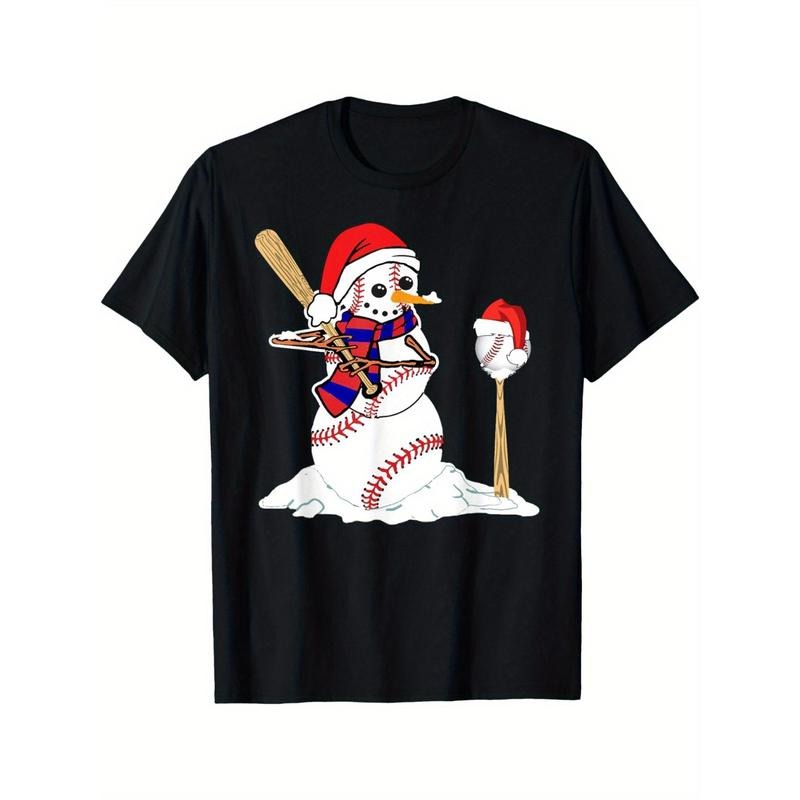 Baseball Christmas Snowman Playing Baseball men's T-Shirt made in usa Hoodie Sweatshirt | PrintMintTees.com