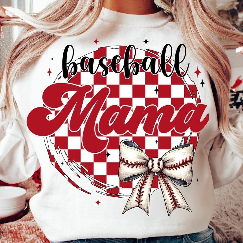 Baseball Coquette Bow Mama Sweatshirt Game Day Retro Baseball Mom Sports Baseball Season Shirt Hoodie | PrintMintTees.com