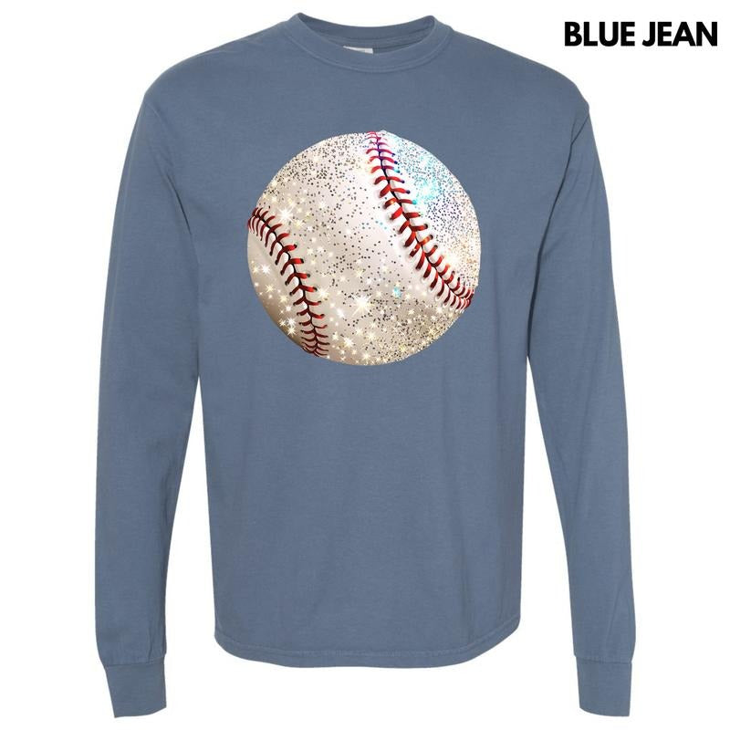 Baseball Faux Glitter Long Sleeve Comfort Colors T-Shirt 'NLB' Hoodie Sweatshirt | PrintMintTees.com