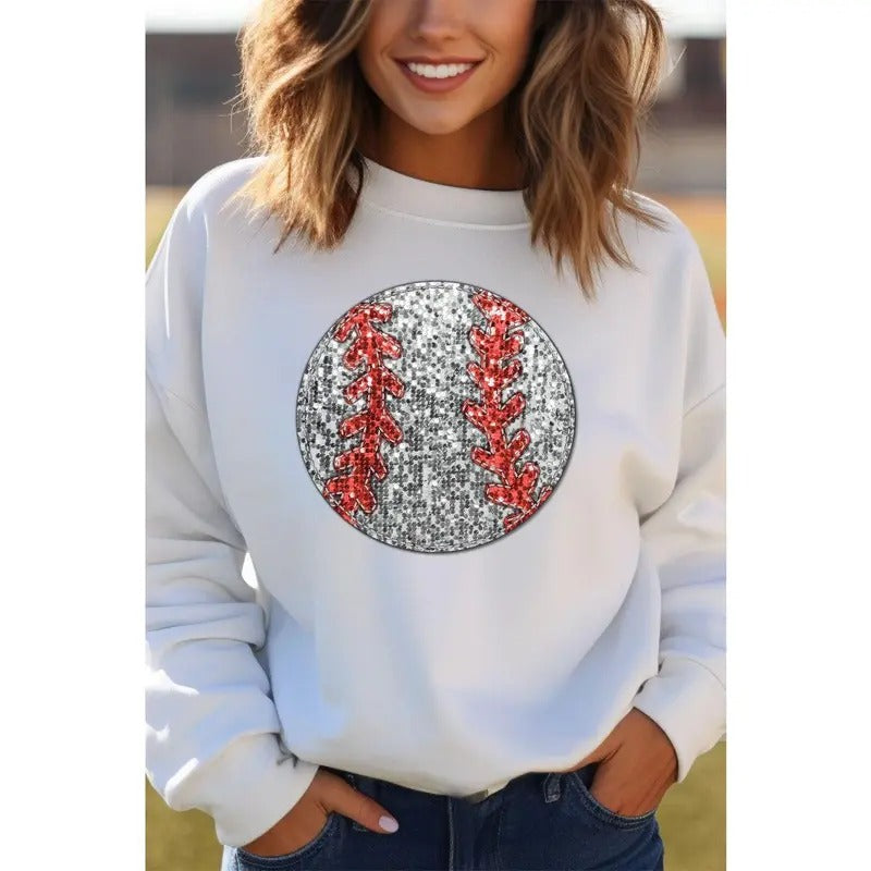 Baseball Faux Sequin Transfer Unisex NuBlend Crew Sweatshirt Shirt Hoodie | PrintMintTees.com