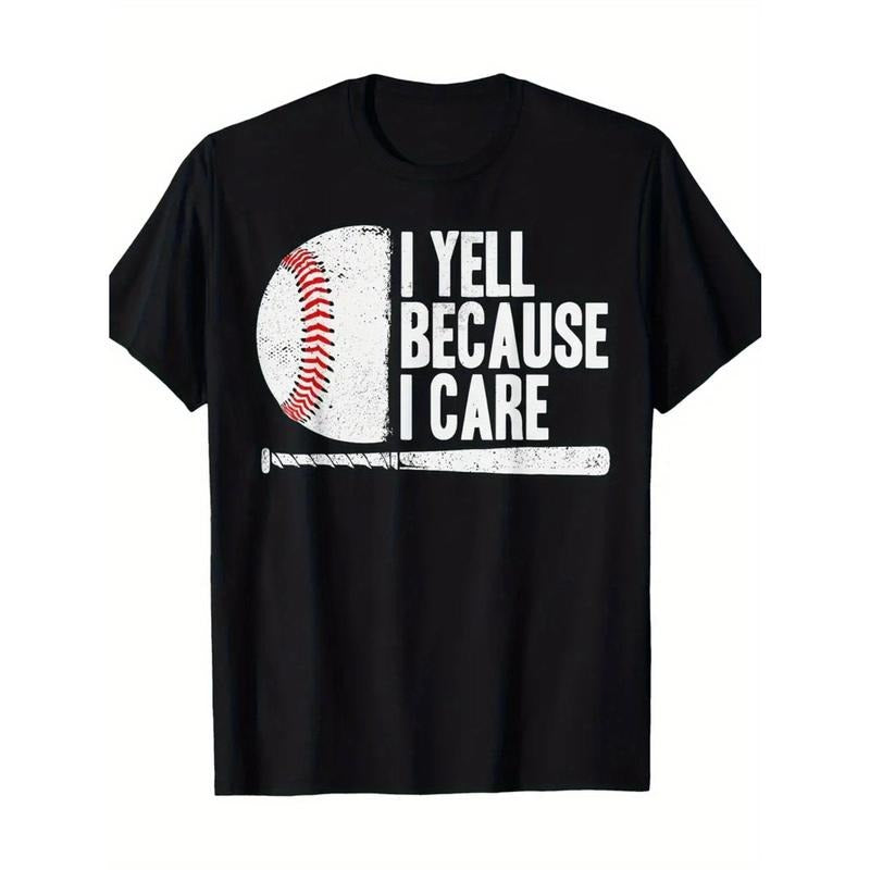 Baseball Graphic Print Men's Fashion T-Shirt, Trendy Pure Cotton Top with Short Sleeves, Round Comfortable Collar...