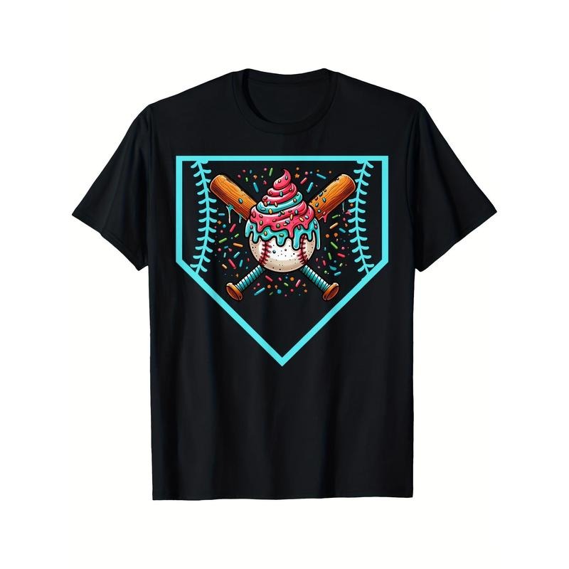 Baseball Home Plate Drip Ice Cream Softball & Baseball Print T-Shirt For Men And Boys - Premium Quality, Casual, Short...