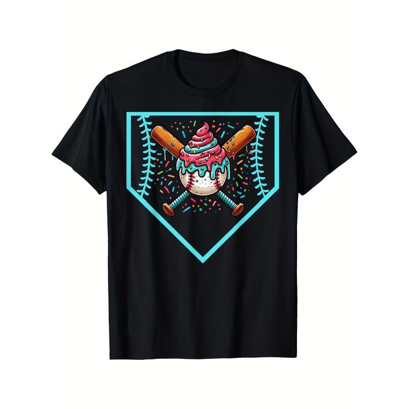 Baseball Home Plate Drip Ice Cream Softball & Baseball Print T-Shirt for Men And Boys-Premium Quality, Casual, Short...