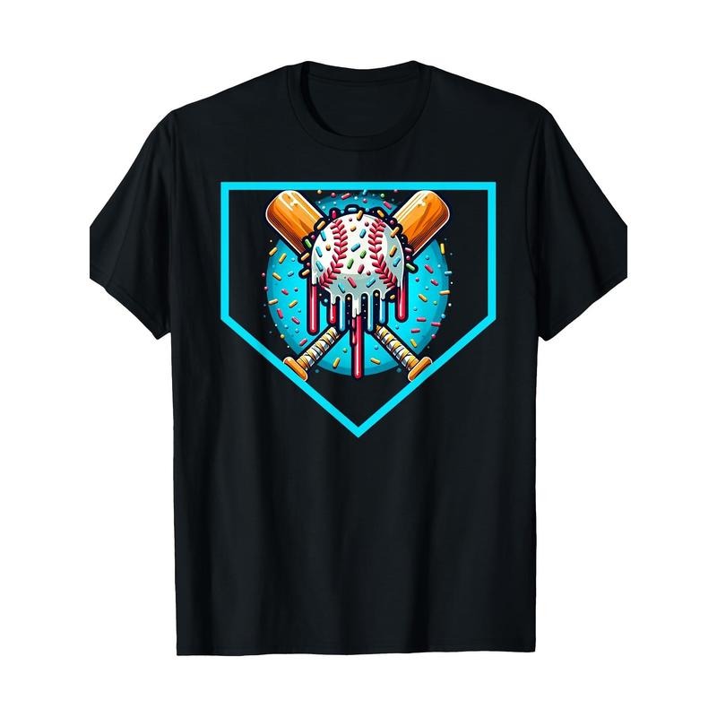 Baseball Home Plate Drip T-Shirt, Ice Cream Softball and Baseball T-Shirt, Men's T-Shirt made in usa Hoodie Sweatshirt