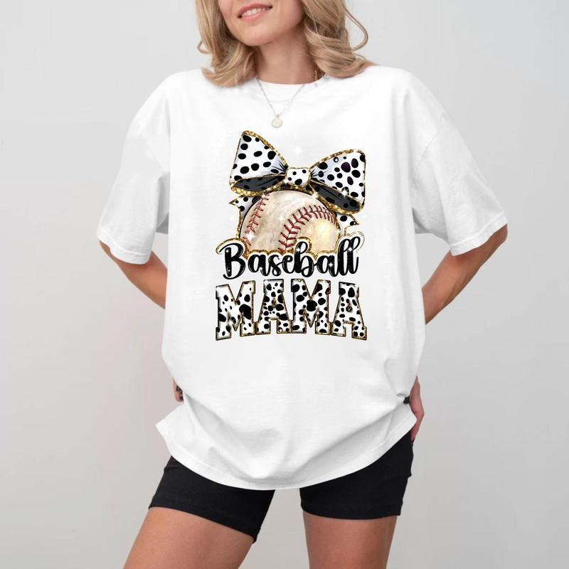 Baseball MOM Bow Crewneck, Unisex Cotton Mother's Day Shirt Hoodie Sweatshirt | PrintMintTees.com