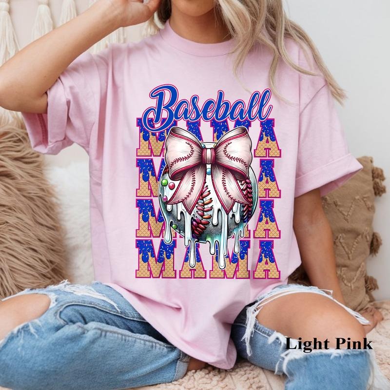 Baseball Mama Coquette Bow Ice Cream Drip With Sprinkles T-Shirt, Baseball Mama T-Shirt, Game Day Baseball Tee, Baseball...