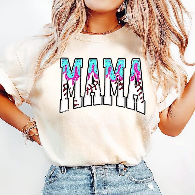 Baseball Mama Drip Varsity Glitter Tshirt, Brushstroke Baseball Coquette Tee, Game Day Baseball Shirt, Basseball Mama...