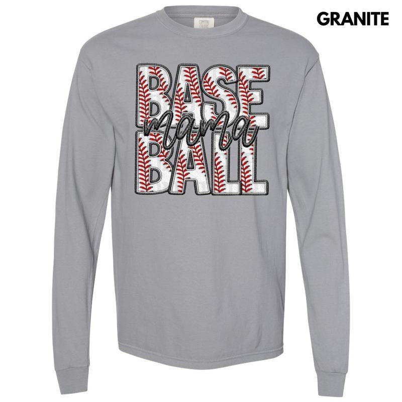 Baseball Mama Faux Embroidery Long Sleeve Comfort Colors T-Shirt Hoodie, Sweatshirt | PrintMintTees.com