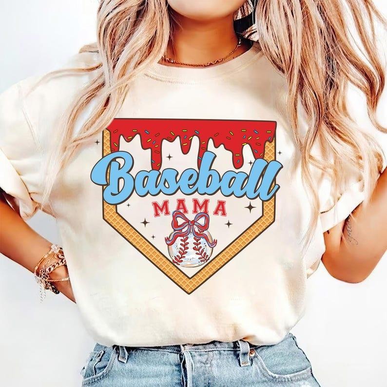 Baseball Mama Ice Cream Drip Shirt, Stylish Sport Mom Teetshirt, Game Day Outfit tshirt, yhwh shirt, summer see Hoodie...